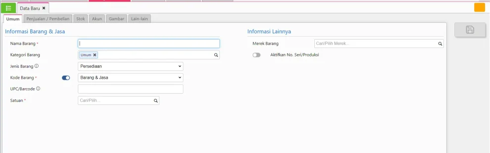 Input Data Barang atau Jasa