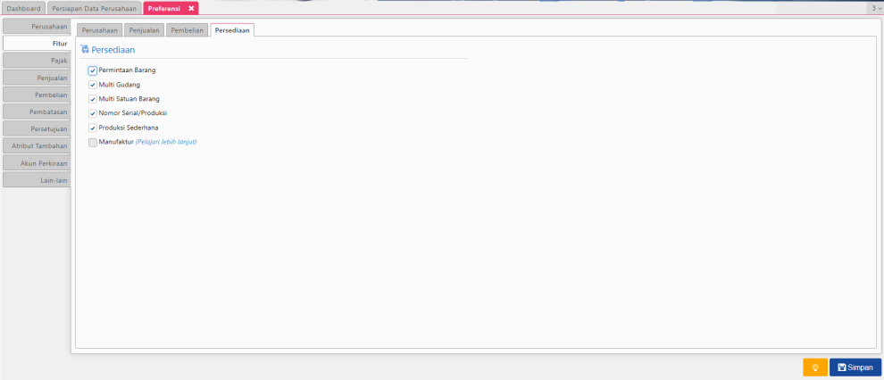 Fitur Dasar Persediaan