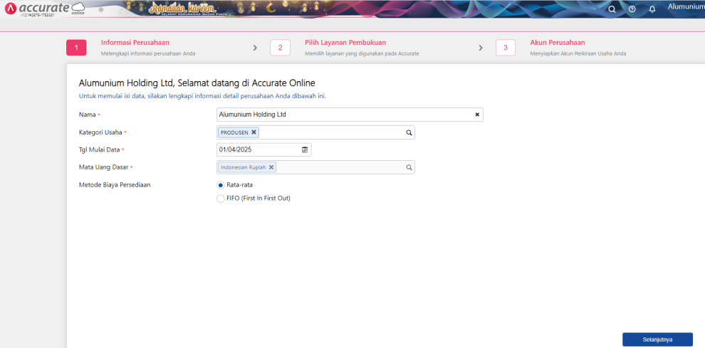 Memasukan Informasi Perusahaan sebagai Langkah Pertama Menggunakan Accurate Online