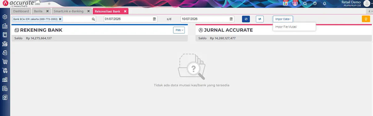 Menentukan Akun Bank